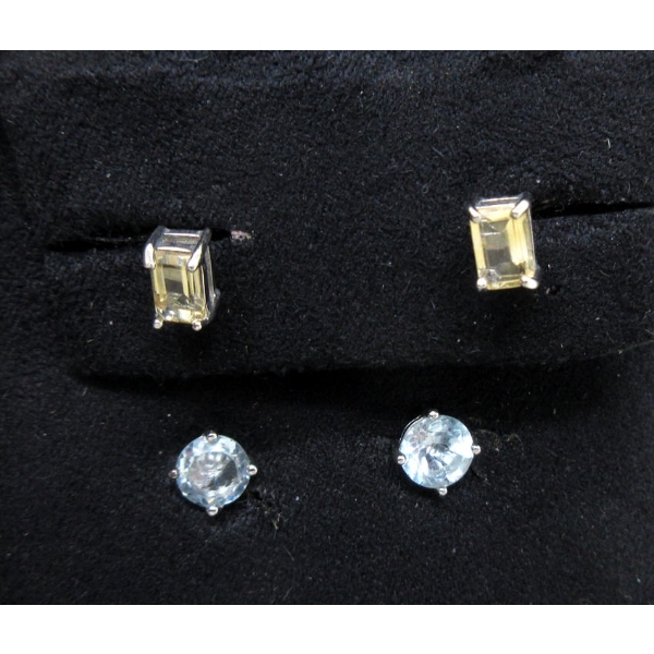 1 Pair Blue Topaz & 1 Pair Citrine Sterling Silver Earrings