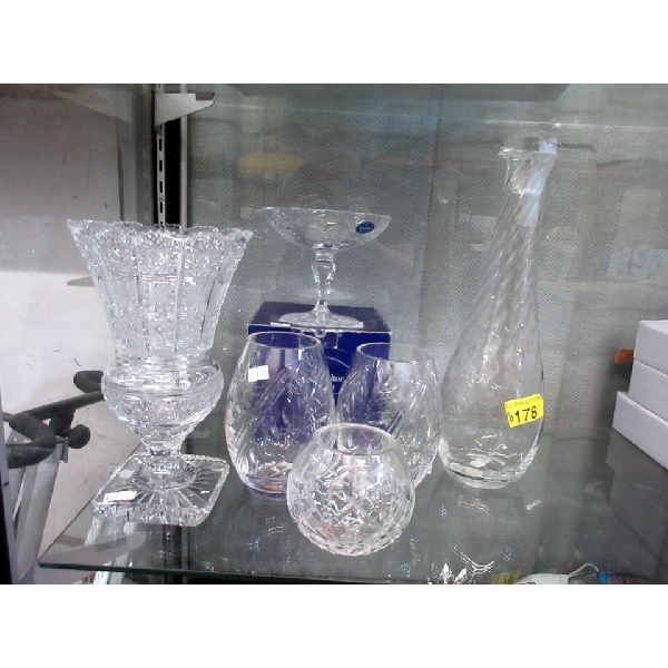 Villeroy & Boch Decanter, 4 Crystal Vases & 1 Compote