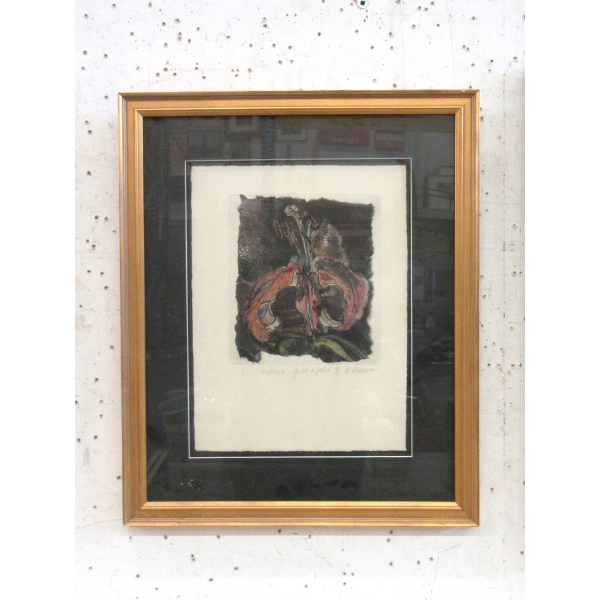 Original H. Aston Block Print of Lillies - Signed 