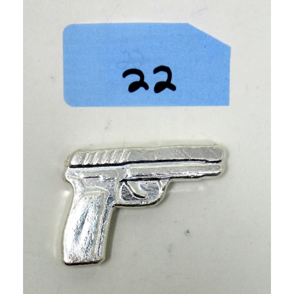 2 Oz .999 Silver 3D Handgun Bar