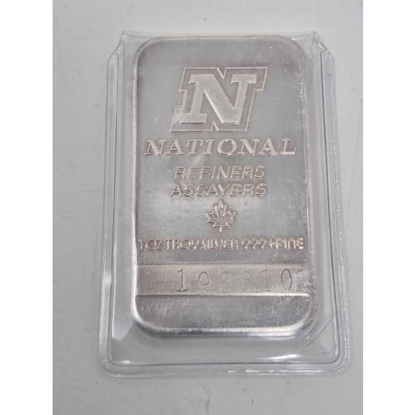 1 Oz .999+ Silver  National Refiners Mint Bar 