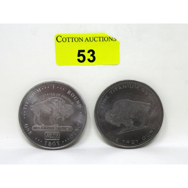 2 x 1 Oz .999 Fine Titanium Buffalo USA Rounds