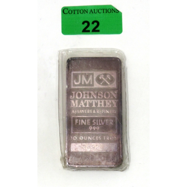10 Oz .999 Silver Johnson Matthey Bar 