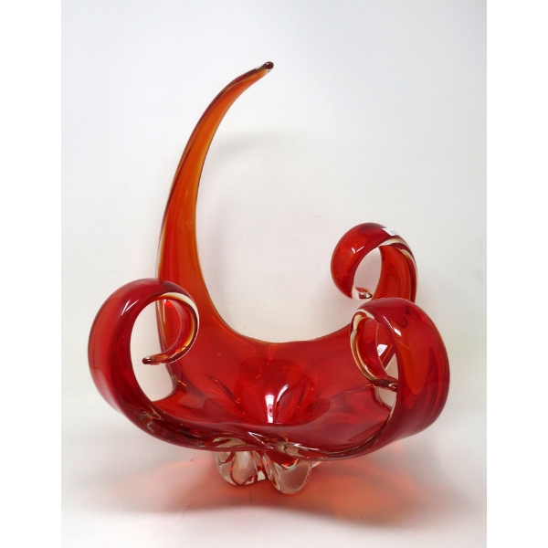 MCM Red Chalet Canadian Art Glass Centerpiece Bowl