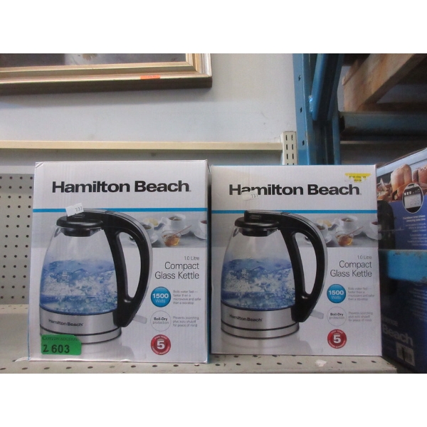 2 Hamilton Beach 1 L Cordless Glass Kettles