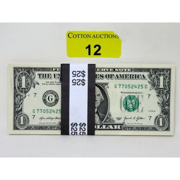 25 x $1 USD Uncirculated Sequential Numbered Bundle 