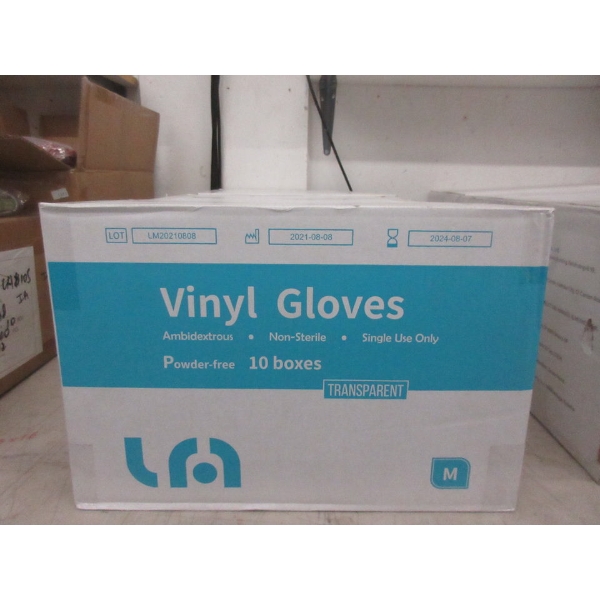 Case of 10 Boxes of Transparent Vinyl Gloves - Medium