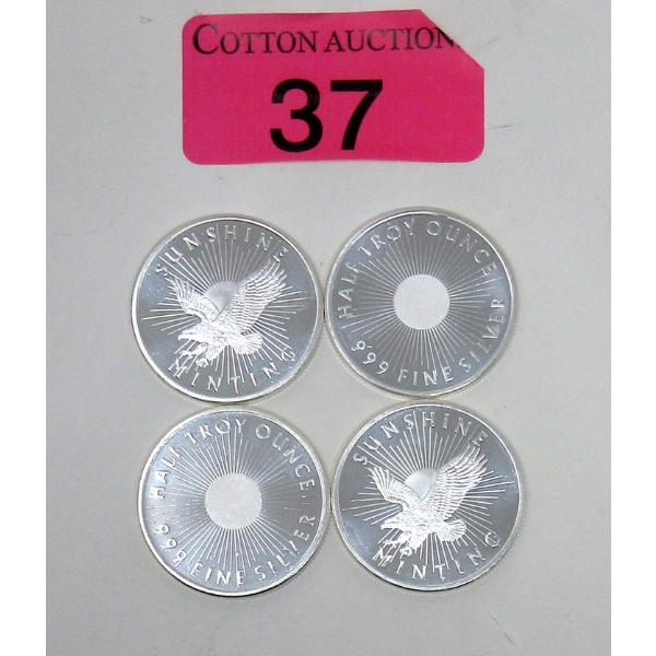 4 x 1/2 Oz .999 Silver Sunshine Minting Rounds 