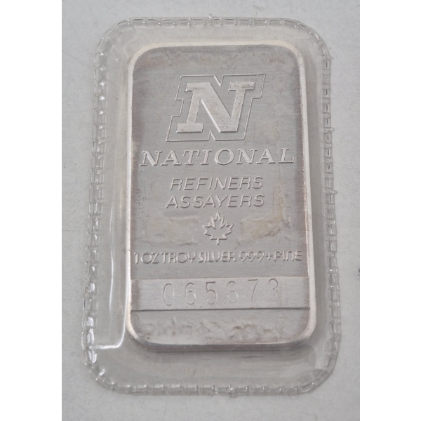 1 Oz .999+ Silver  National Refiners Mint Bar 