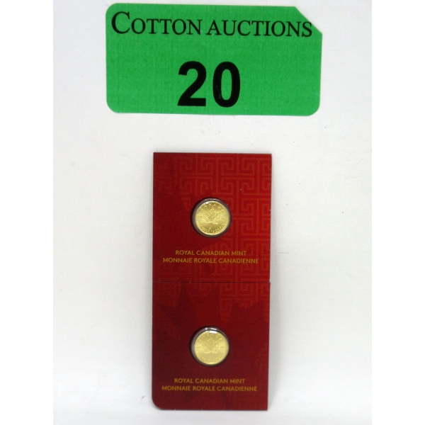 2 x 1 Gram .9999 Fine Gold 2016 Maplegram Gold Coins 
