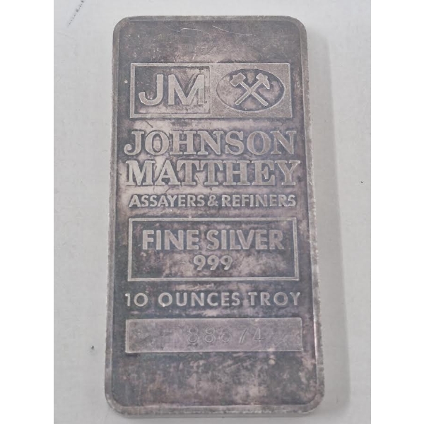 10 Oz .999 Silver Johnson Matthey Bar