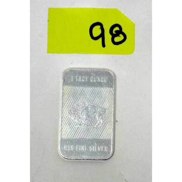 1 Oz .999 Silver Buffalo Bar 