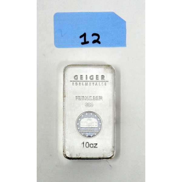 German Mint 10 Oz .999 Silver Bar  