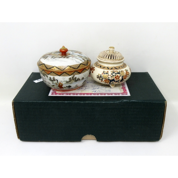 2 Vintage Satsuma Lidded Trinket Dishes