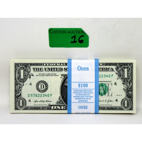 100 x $1 USD Uncirculated Federal Reserve Bundle 