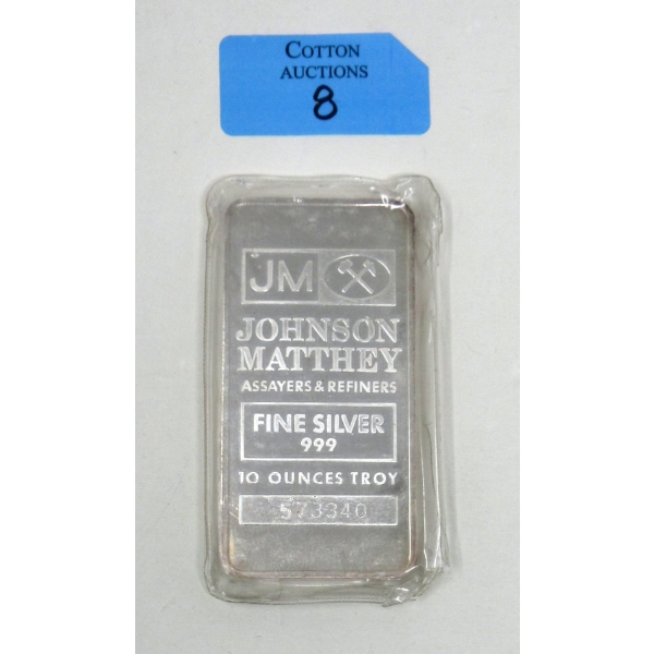 10 Oz .999 Silver Johnson Matthey Bar 