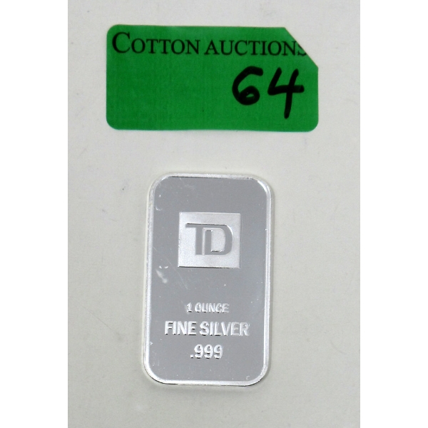 1 Oz .999 Silver TD Bank Investor Bar 
