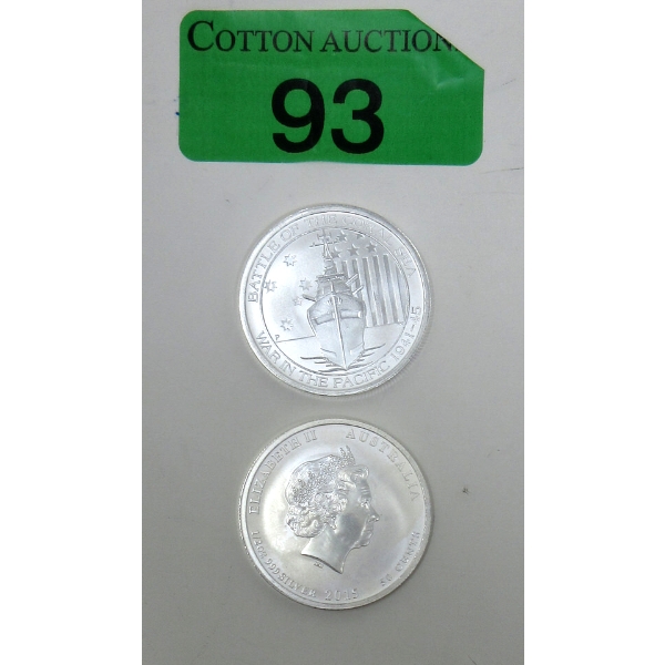 2 x 1/2 Oz .999 Silver 2015 Battle of the Coral Sea Coins 