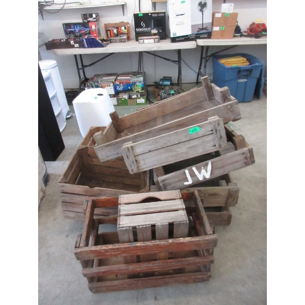 9 Assorted Wood Crates and Screened Boxes