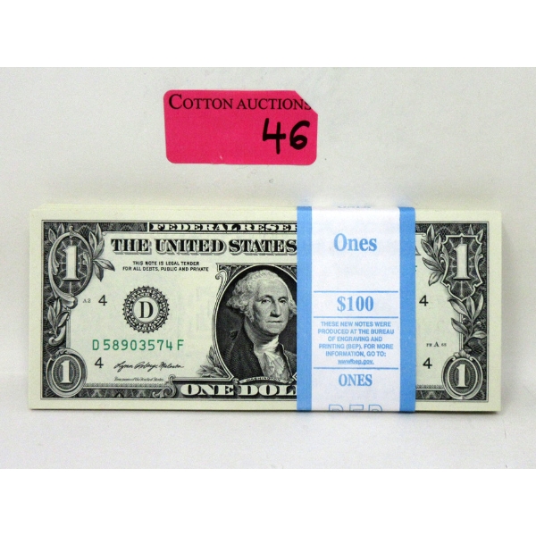 100 x $1 USD Uncirculated Federal Reserve Bundle 
