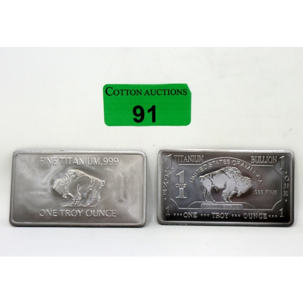 2 x 1 Oz .999 Fine Titanium Buffalo Motif Bars 