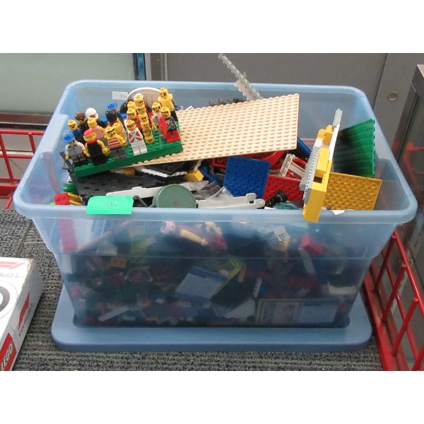 Bin of LEGO and LEGO Minifig Pieces