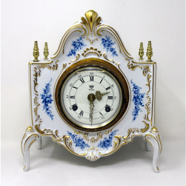 Vintage Porcelain Clock with Dresden Dial - Has Key