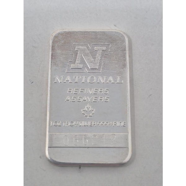 1 Oz .999+ Silver National Refiners Bar