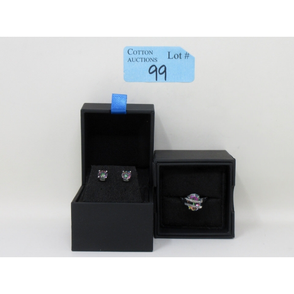 Rainbow Mystic Topaz & Diamond Ring & Mystic Topaz Stud Earrings 