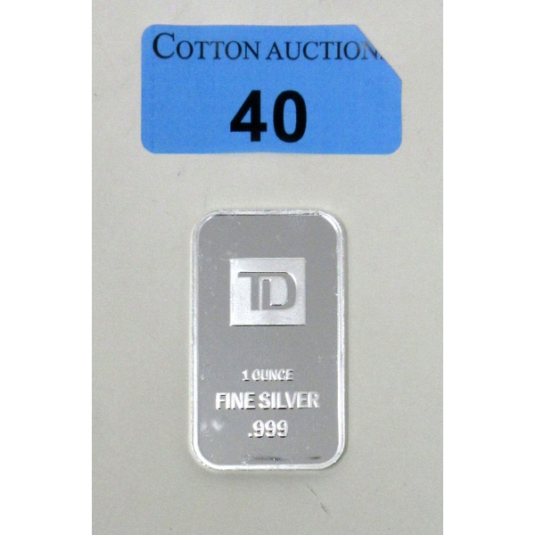 1 Oz .999 Silver TD Bank Investor Bar 