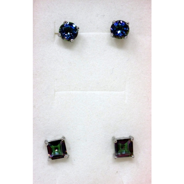2 Pairs of Sterling Silver 1 CTW Rainbow Topaz Earrings