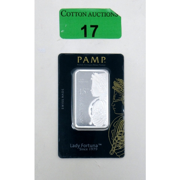 1 Oz .999 Silver 45th Anniversary Lady Fortuna Certified Bar 
