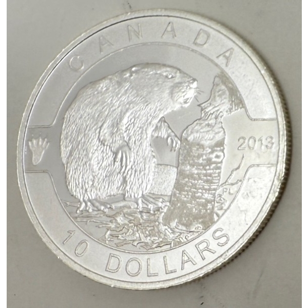 1/2 Oz .9999 Silver 2013 Canada Beaver $10 Coin 