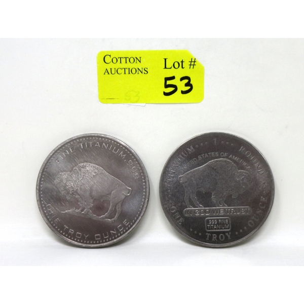 2 x 1 Oz .999 Fine Titanium Buffalo USA Rounds