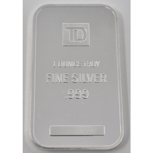 1 Oz .999 Silver TD Bank Investor Bar 
