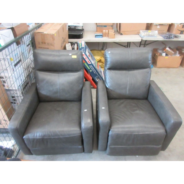 2 Grey Bonded Leather Swivel Rocking Recliners