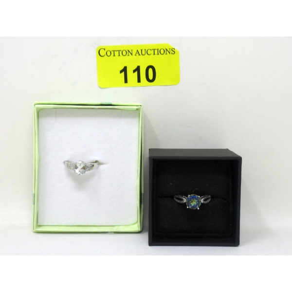 Ocean Blue Mystic Topaz & Diamond Ring and Green Amethyst & Diamond Ring