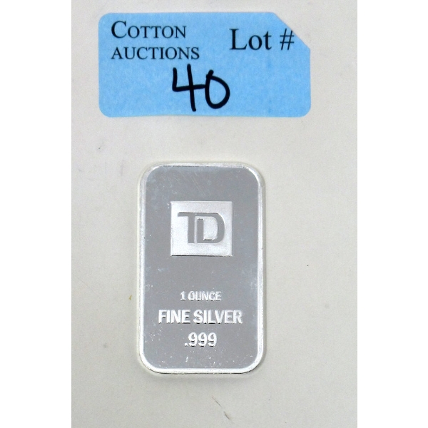 1 Oz .999 Silver TD Bank Investor Bar 
