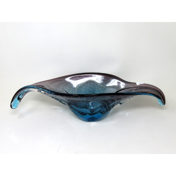 Mid-Century Amethyst to Blue Bubble Glass Centerpiece