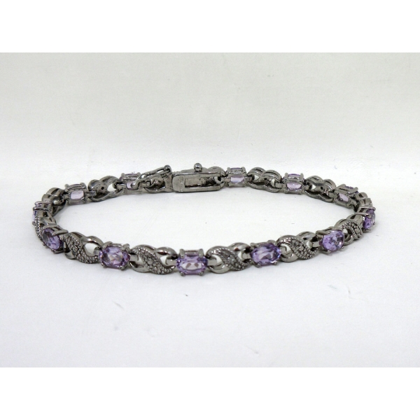 6.02 CTW Amethyst & Diamond Tennis Bracelet