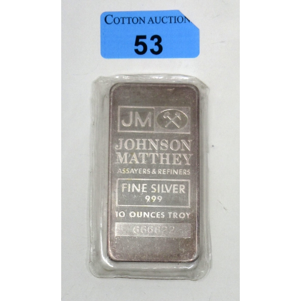 10 Oz .999 Silver Johnson Matthey Bar 