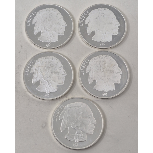 5 x 1 Oz .999 Silver Indigenous/Buffalo Art Rounds 