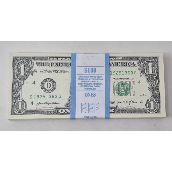 100 x $1 USD Uncirculated Federal Reserve Bundle