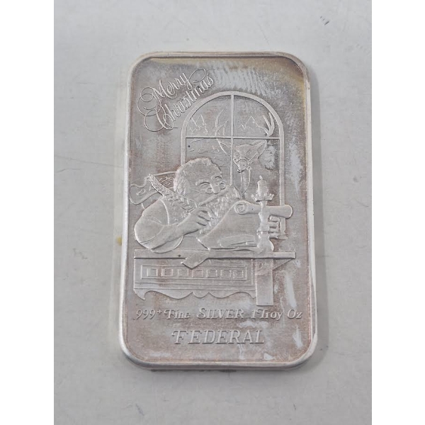1 Oz .999+ Silver 1993 Merry Christmas Bar