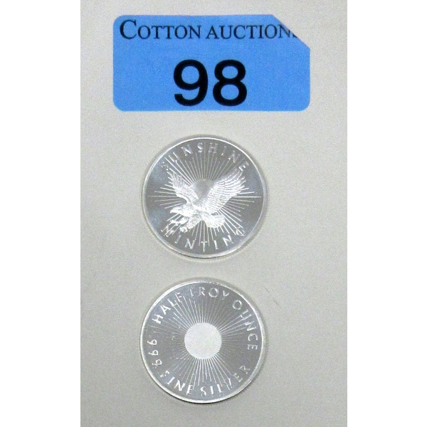 2 x 1/2 Oz .999 Silver Sunshine Minting Rounds 