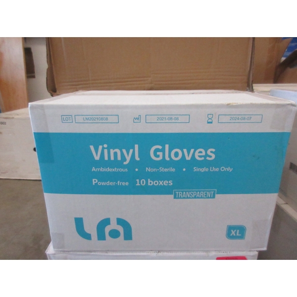 Case of 10 New Boxes of Vinyl Gloves - XL