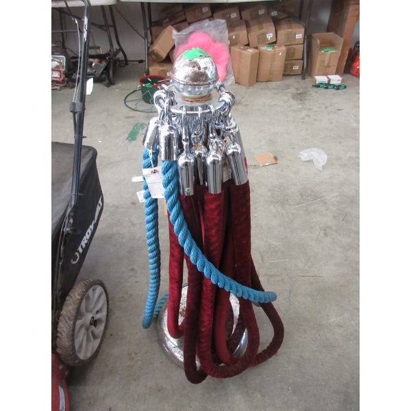 Vintage Metal Theater Stanchion with 7 Ropes