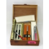 Image 1 : Wood Box with 7 Vintage Pens and Automatic Pencils