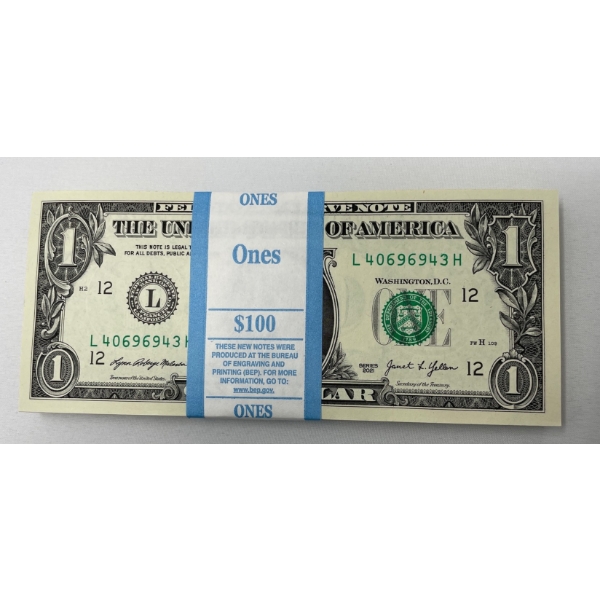 100 x $1 USD Uncirculated Federal Reserve Bundle 