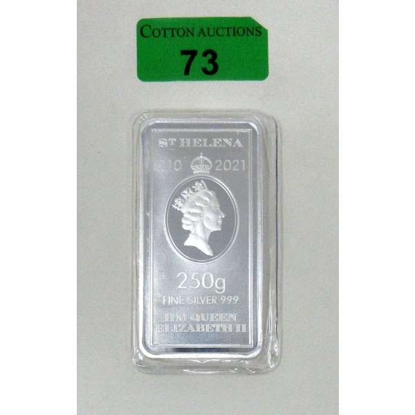 8 Oz/250 Gram .999 2021 St. Helena Legal Tender Bar 